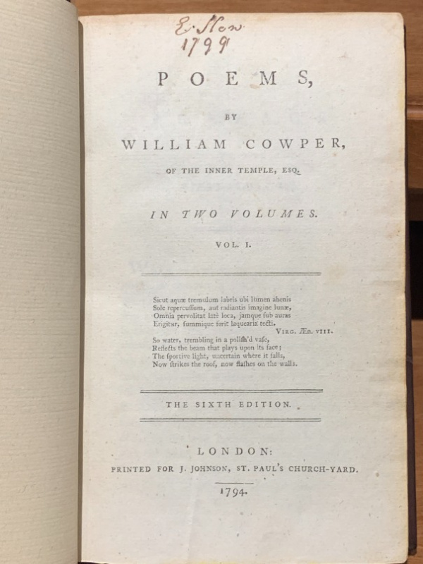 1794 William Cowper's PoemsTheology Books